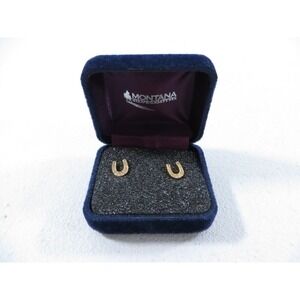 Montana‎ Silversmiths Horseshoe Stud CZ Earrings Gold Tone Equestrian